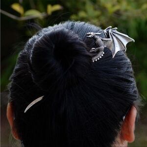 Vintage inspired Dragon Hair Accessory, Silver Color, Textured Dragon